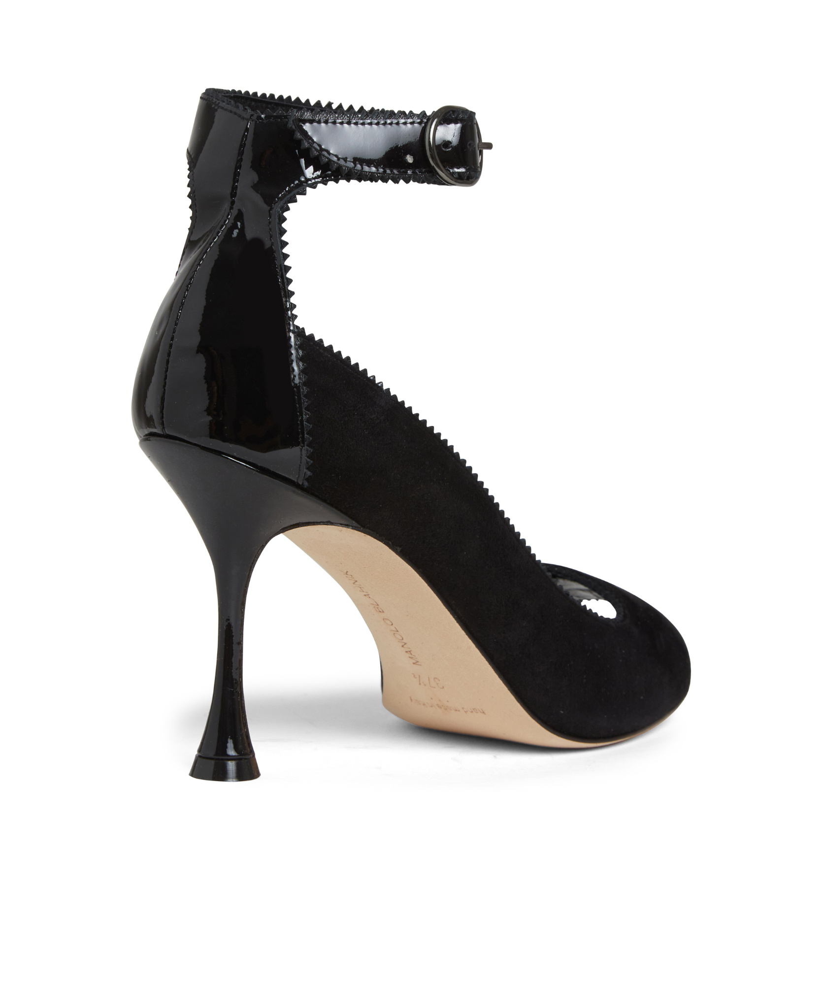 Manolo Blahnik Chastana Mixed Leather Ankle-tie Sandals In Black