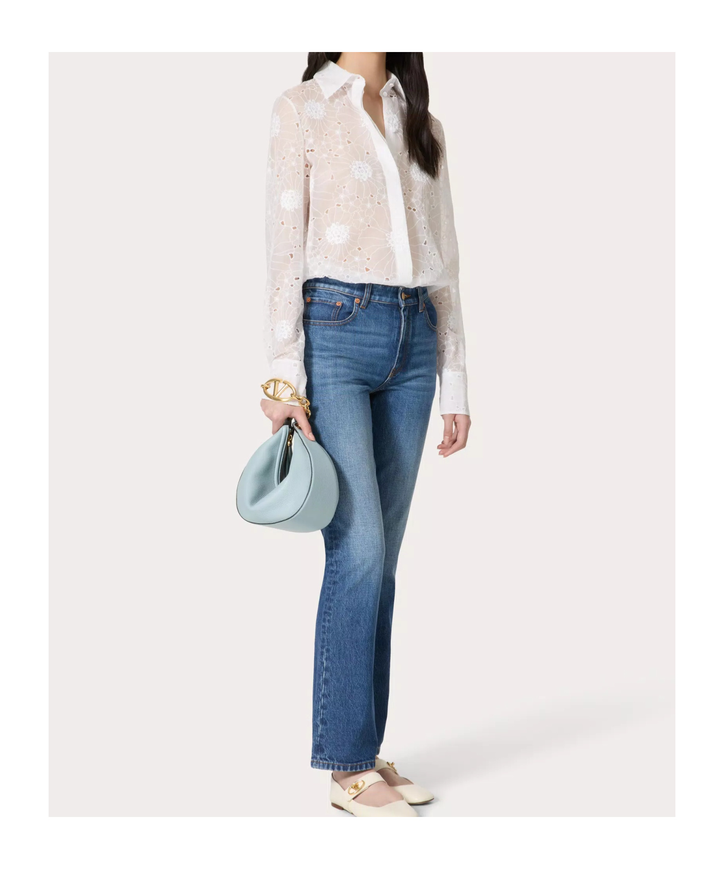 Valentino Ivory Organdis Daisy Shirt In White