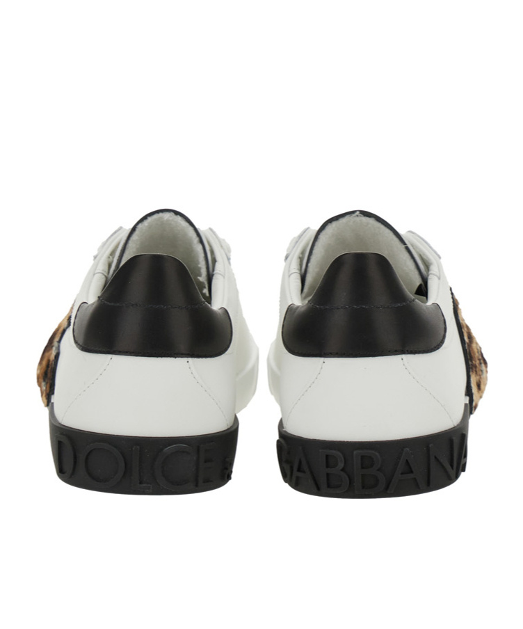 Dolce & Gabbana White Low Top Sneaker With Animal-motif Logo In Leather Woman In White