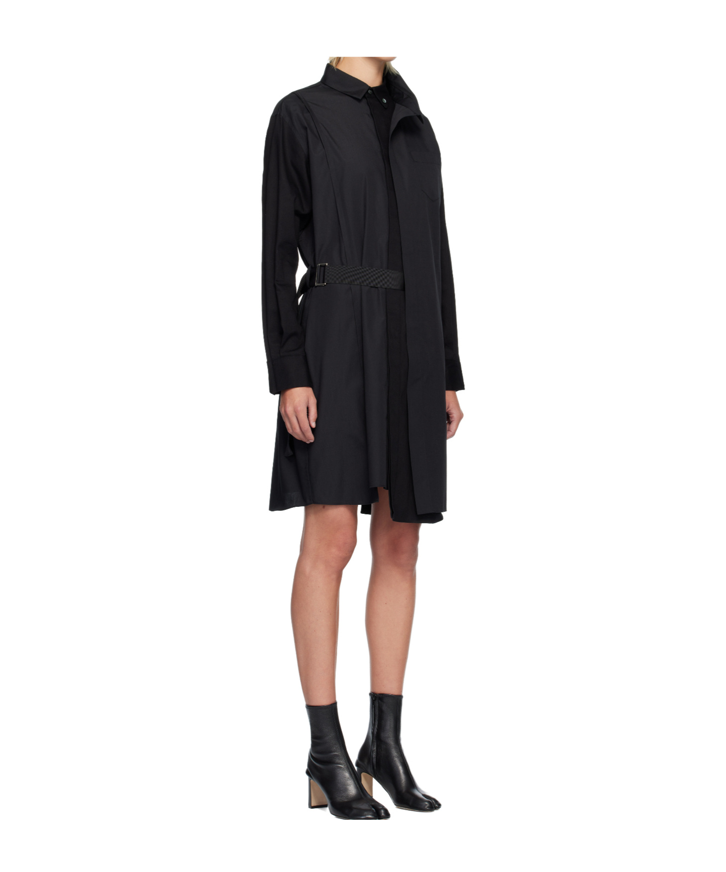 Sacai Poplin Midi Dress In Black