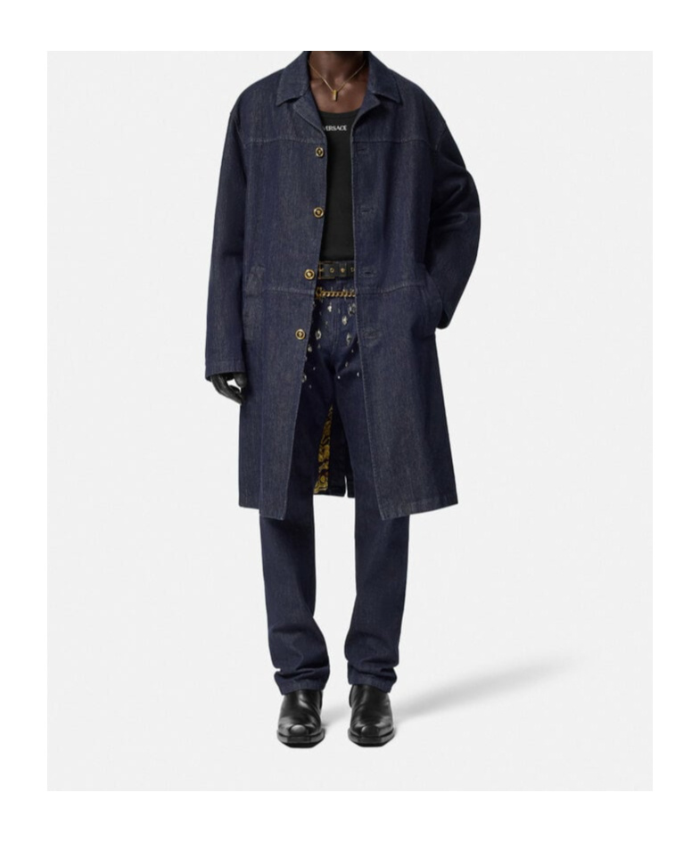 Versace Button Down Coat In Black