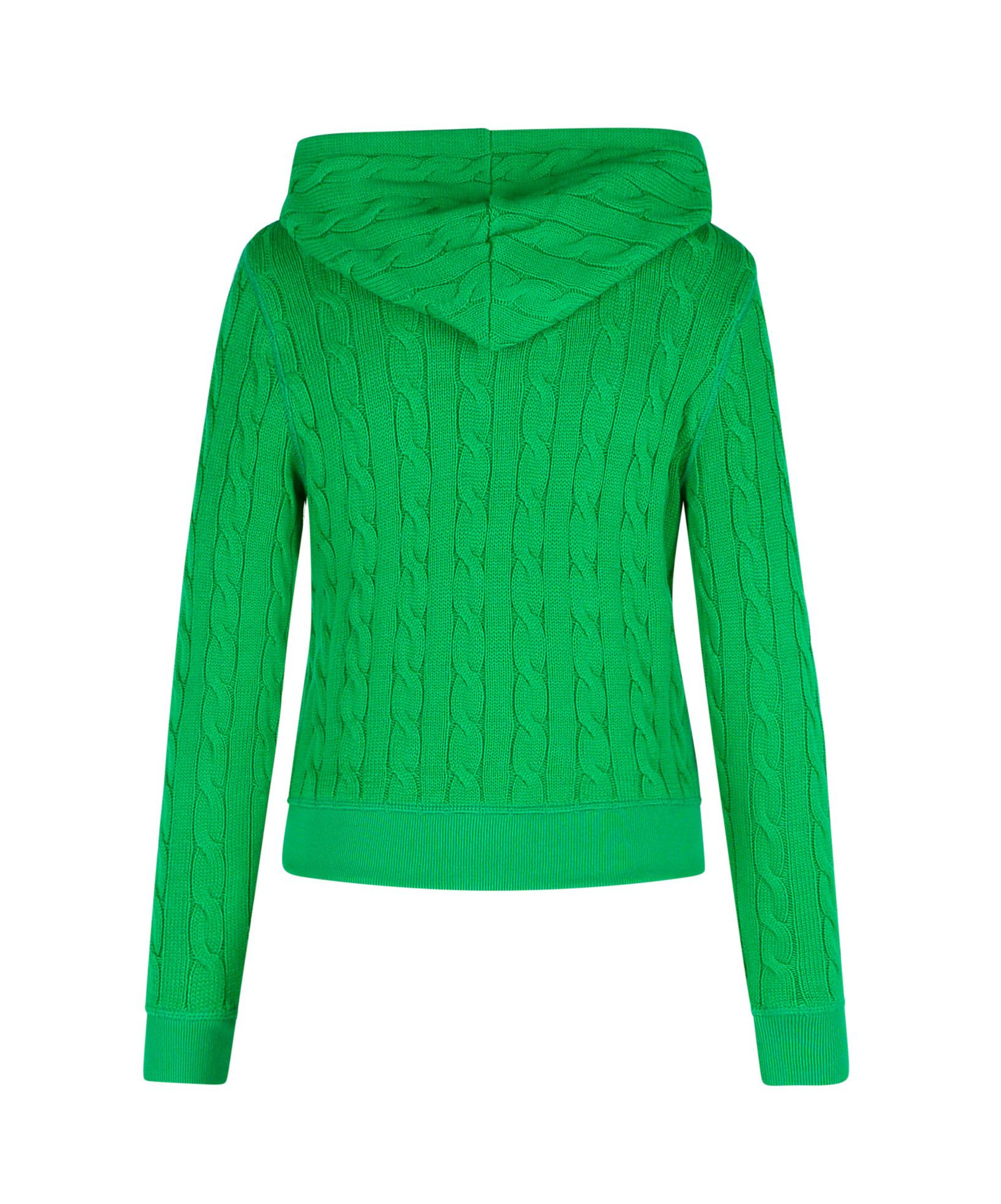 Polo Ralph Lauren Textured Cable Knit Hoodie With Full Zip Closure In Bright Green