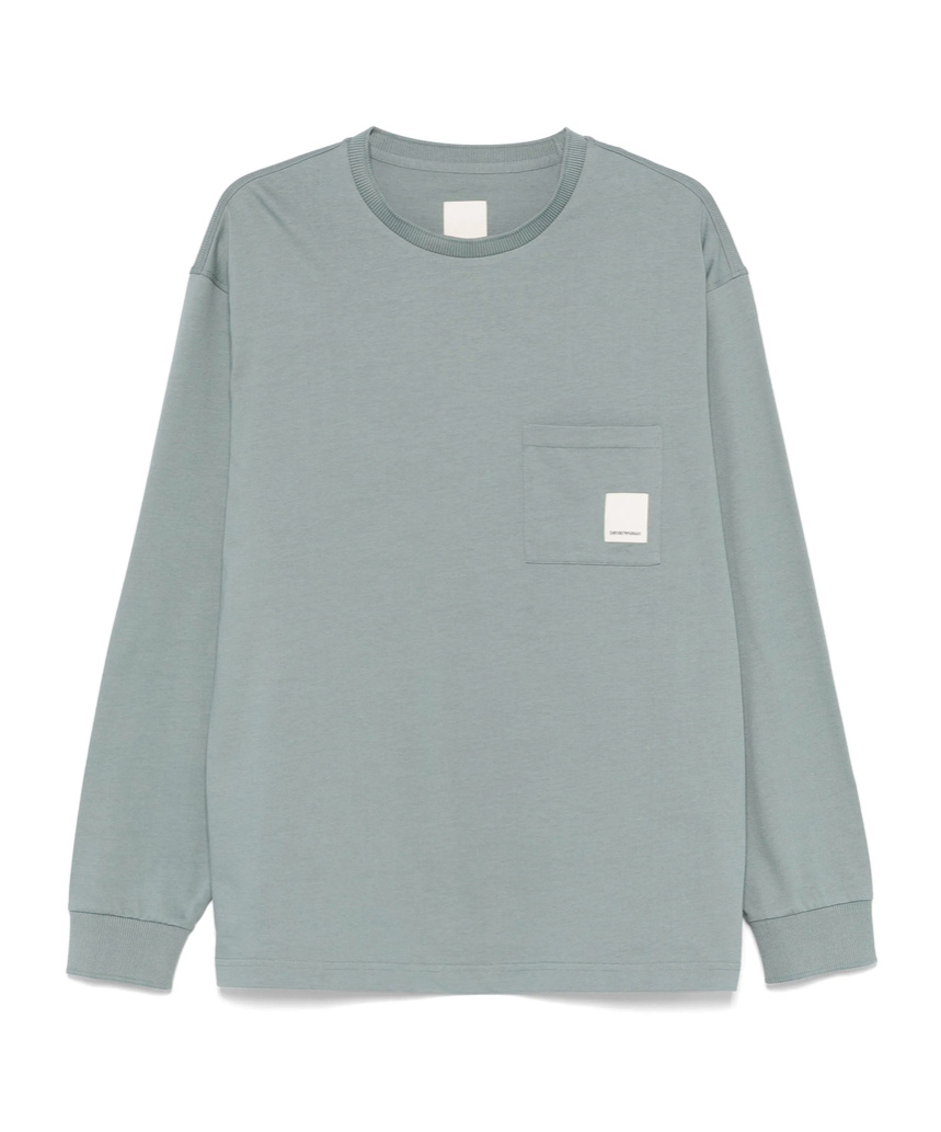 Emporio Armani Round Collar And Long-sleeved T-shirt In Gray