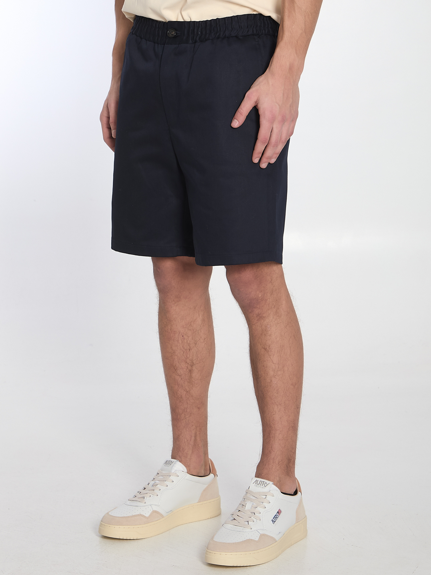 Shop Ami Alexandre Mattiussi Ami Paris Elastic Waist Bermuda Shorts In Black
