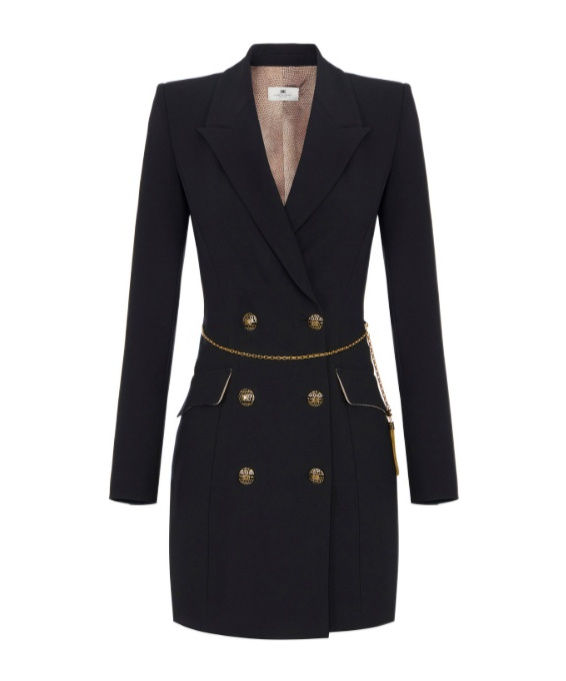 Elisabetta Franchi Chain-embellished Double-breasted Dress In Black