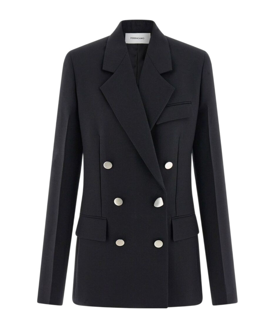 Ferragamo Double Breasted Wool Blazer In Black