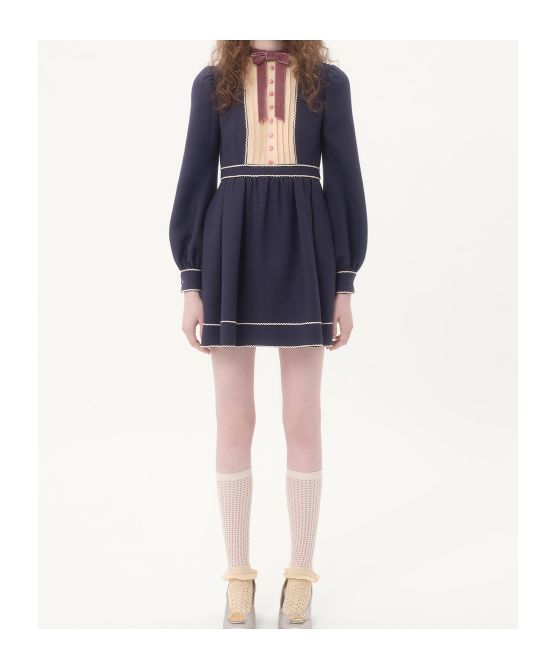 Valentino Pleated Pintuck Bow-front Mini Dress In Black