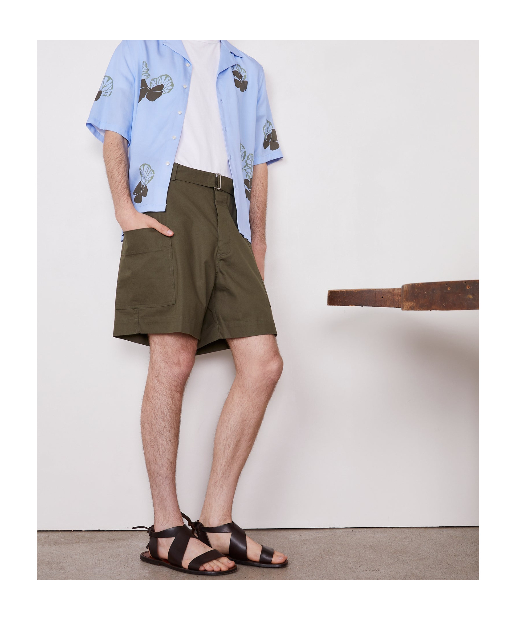 Officine Generale Daryl Belted Bermuda Shorts In Olive Night