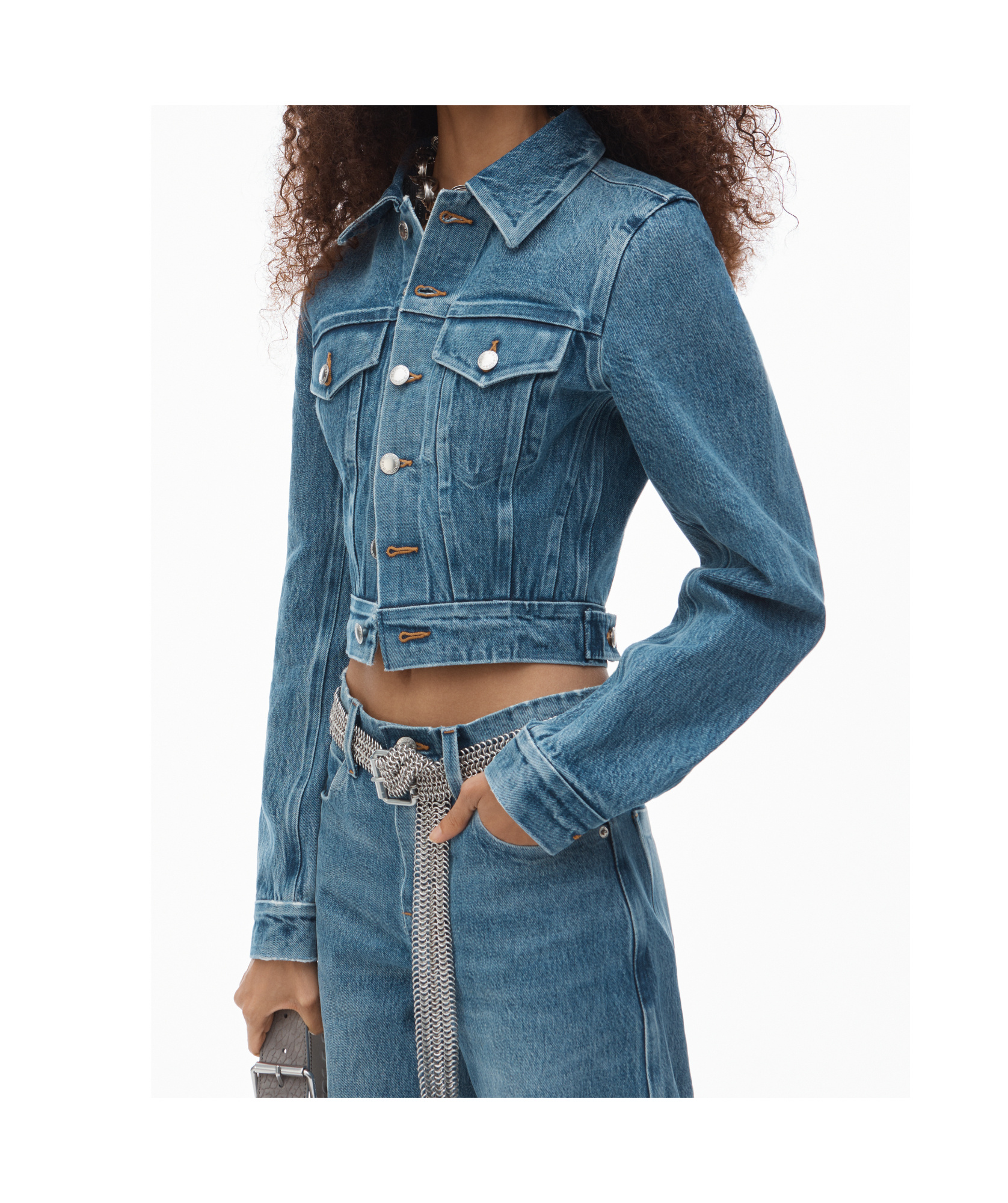 Alexander Wang Blue Shrunken Denim Jacket In Blue