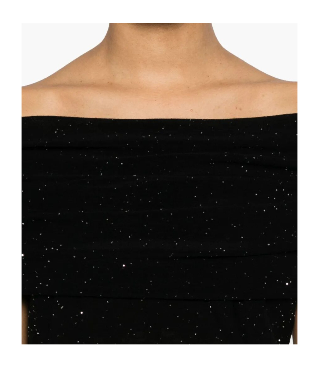 Roberto Collina Wool Top With Micro Sequins And Draped Detail In Black