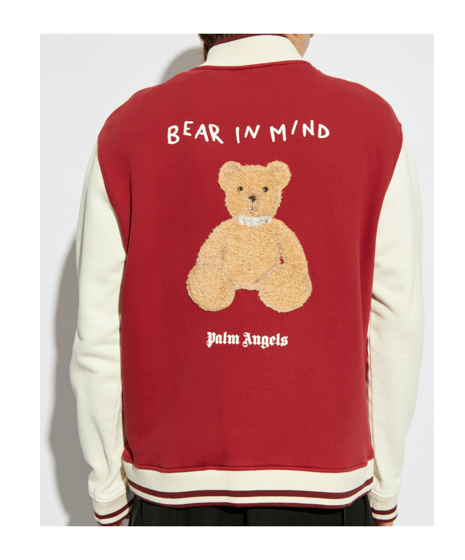 Palm Angels Red & White 'bear In Mind' Varsity Bomber Jacket In Red