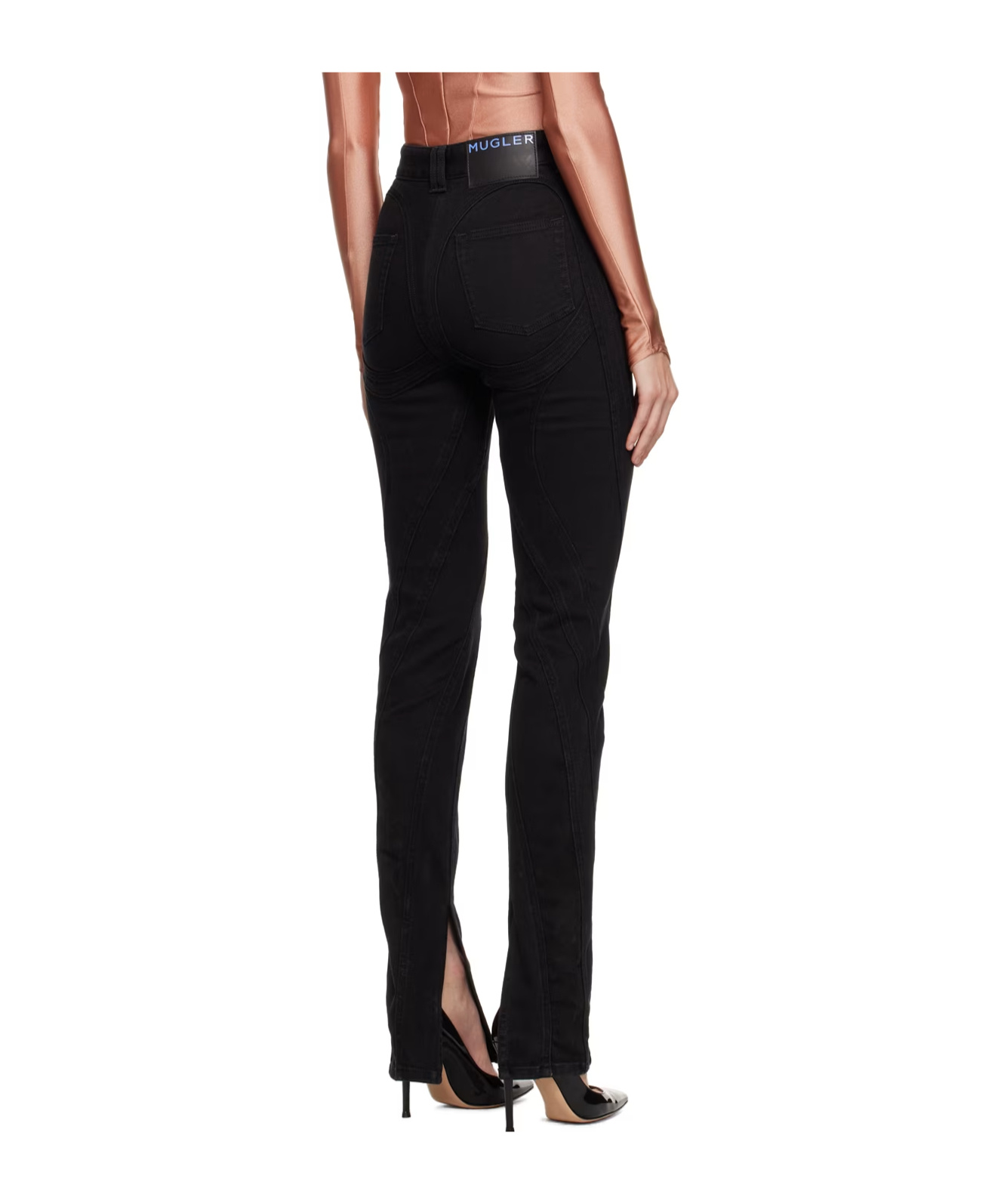 Shop Mugler Seam-detail Slim-fit Jeans In Black