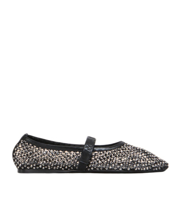 Marni Black Mesh Mary Jane Ballet Flat With Crystals In Black