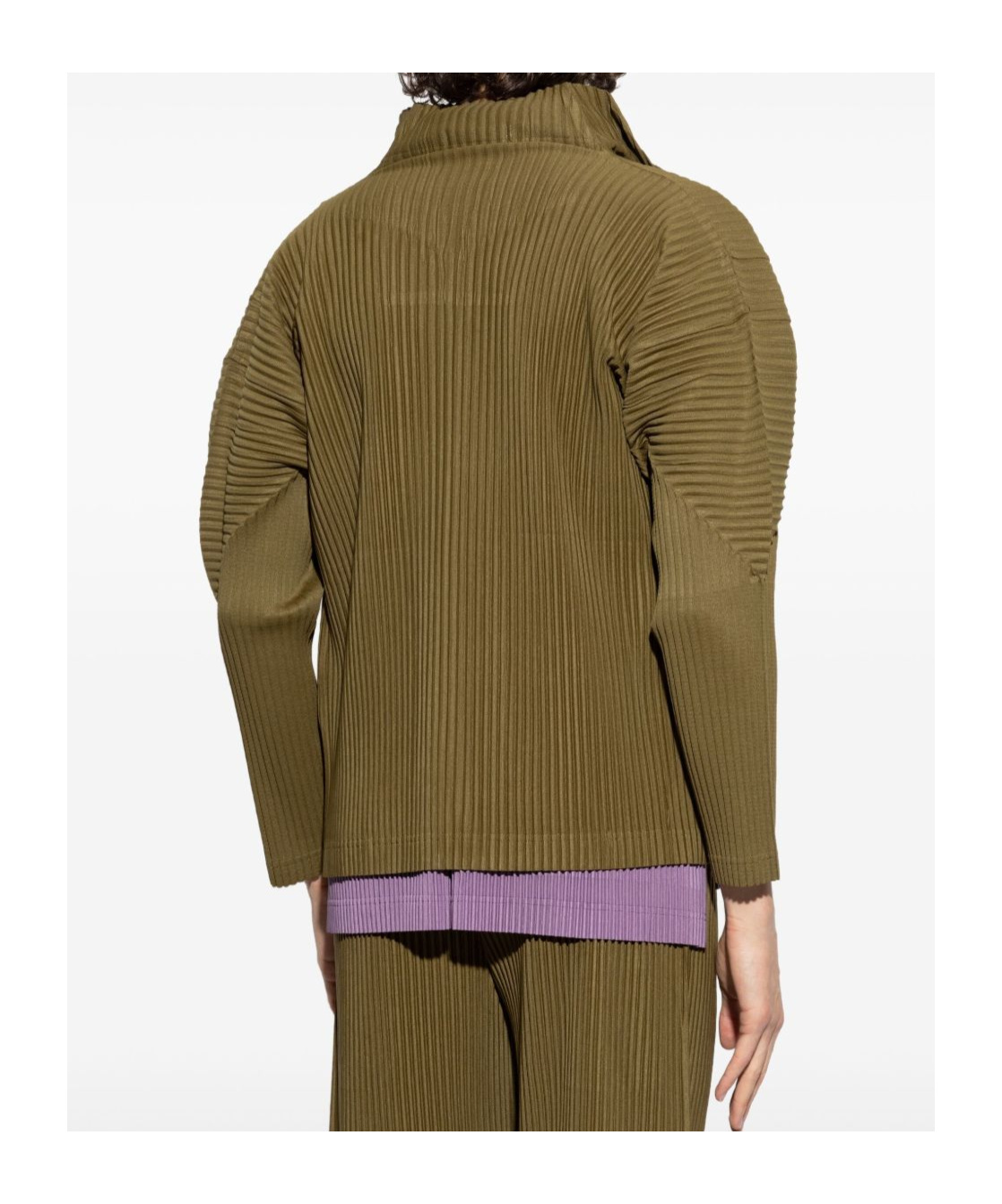 Issey Miyake Olive Green Zip-up Jacket With Ribbed Texture In Green