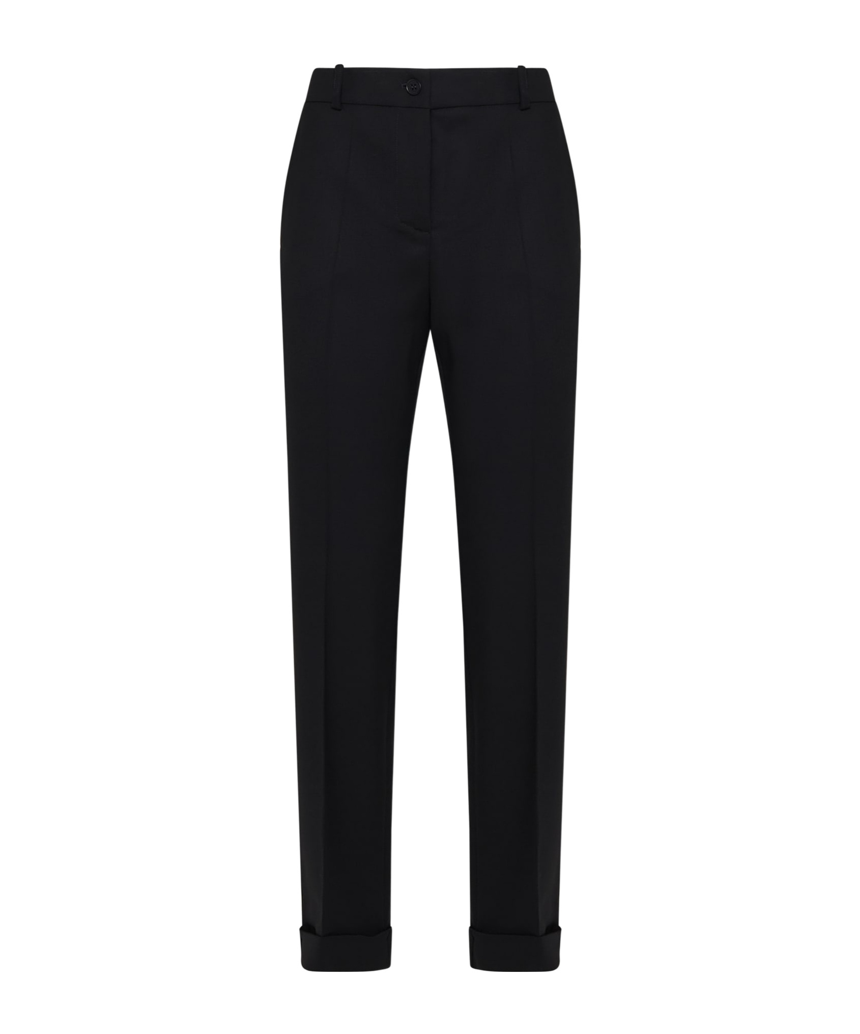 P.a.r.o.s.h Medium And High Waist Slim-fitting Straight Pants In Black