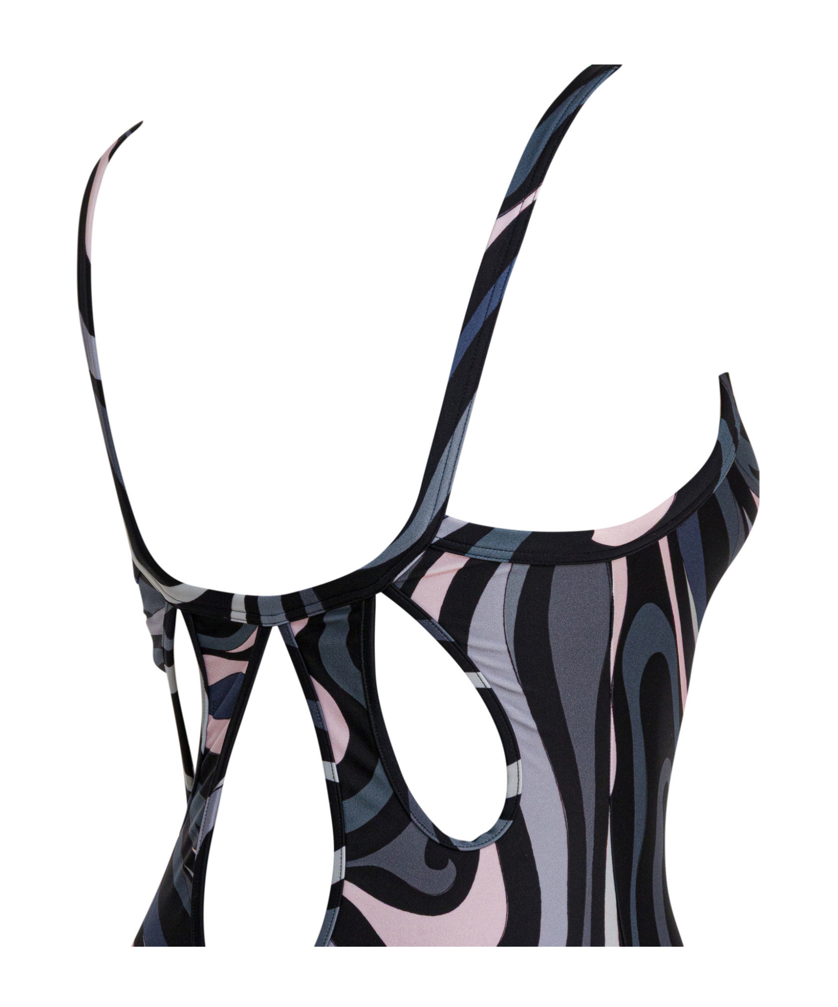 Pucci Swirl Pattern One-piece Swimsuit With Scoop Neckline In Black