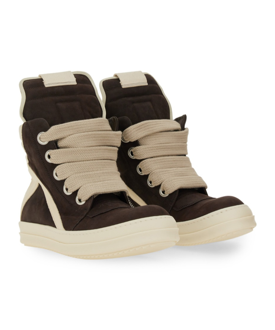 Rick Owens Jumbolace Geobasket Leather Shoes In Brown