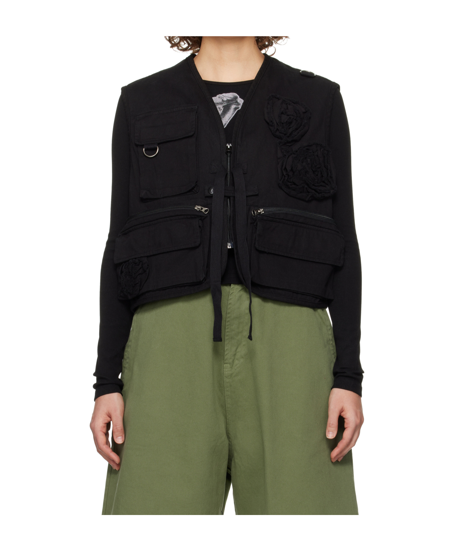 Open Yy Applique Work Vest In Black