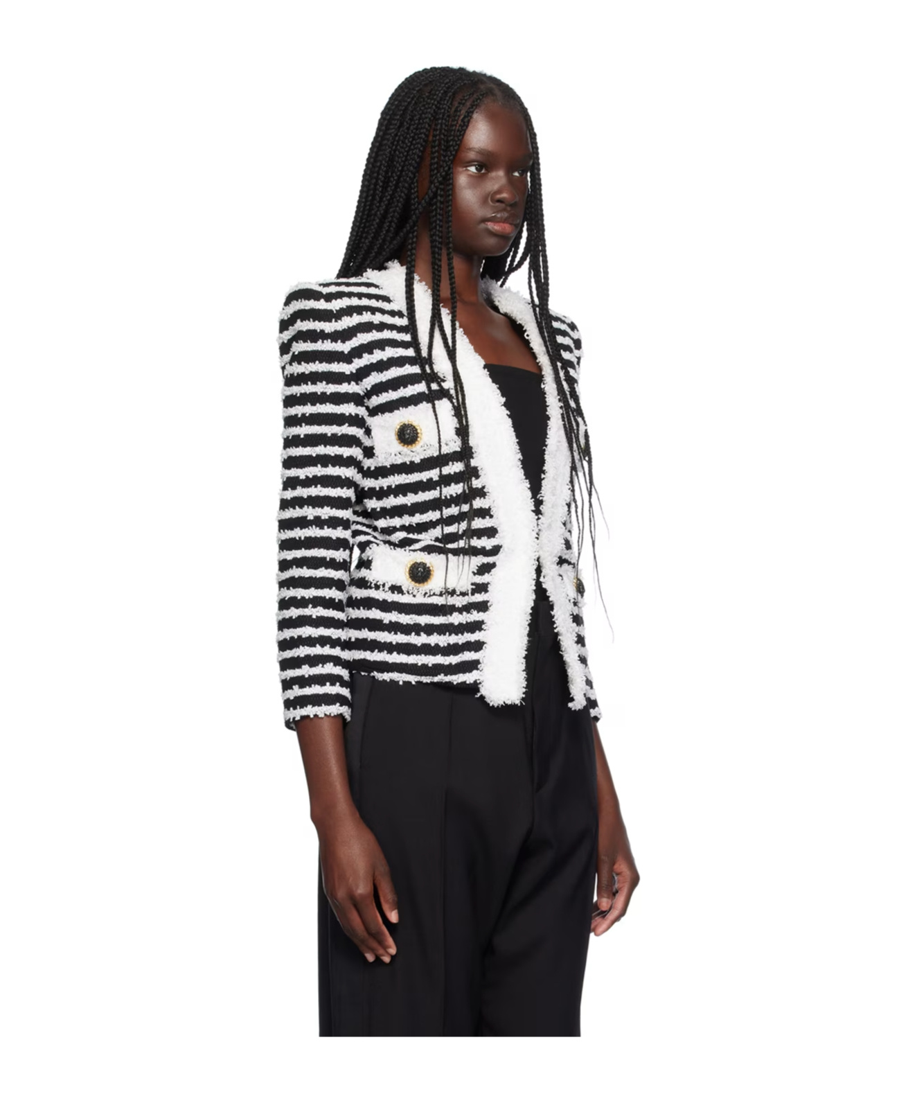 Balmain Women's 4pkt Mariniere Tweed Jacket In Black