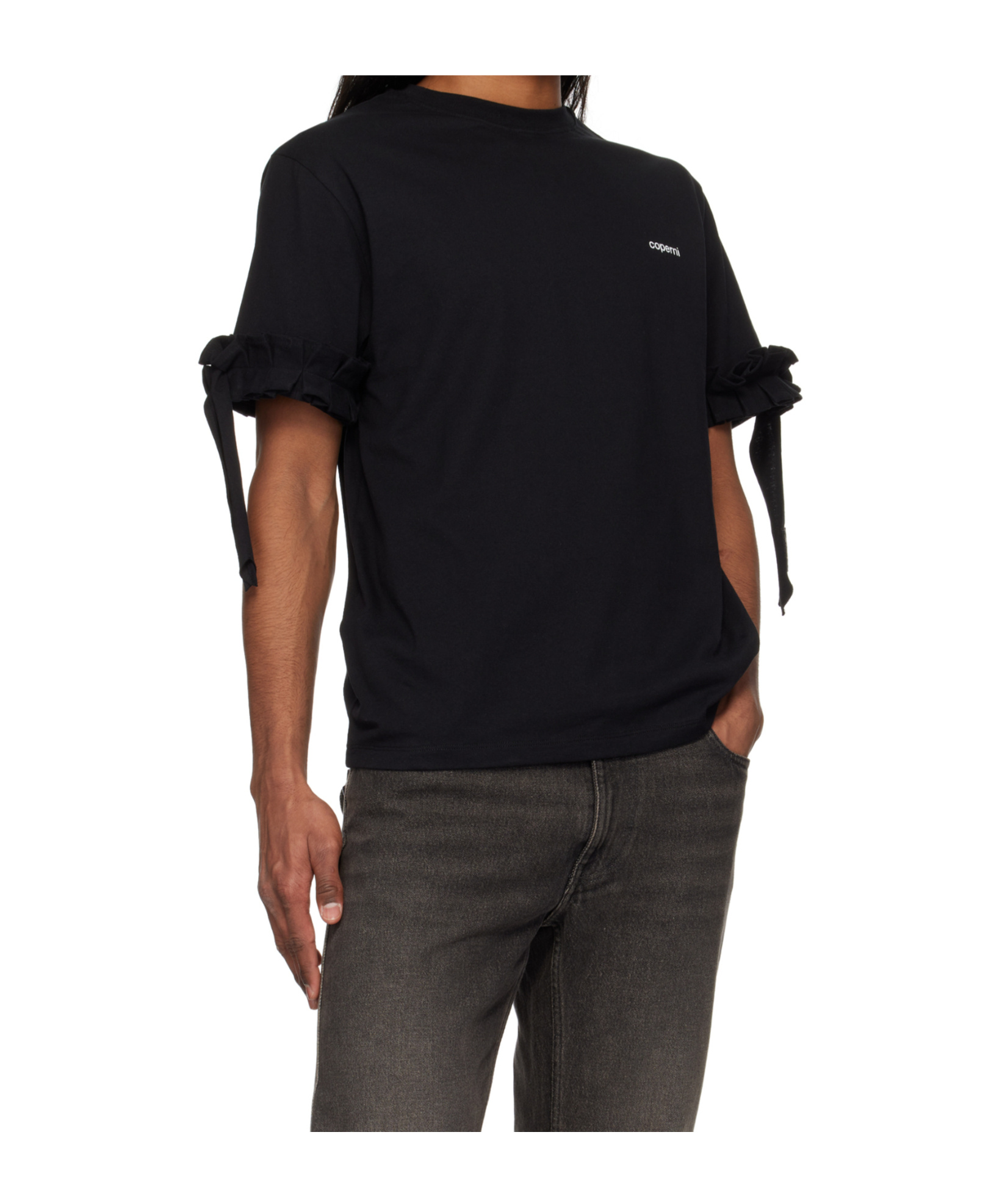 Coperni Logo-print Ruffle-trim T-shirt In Black