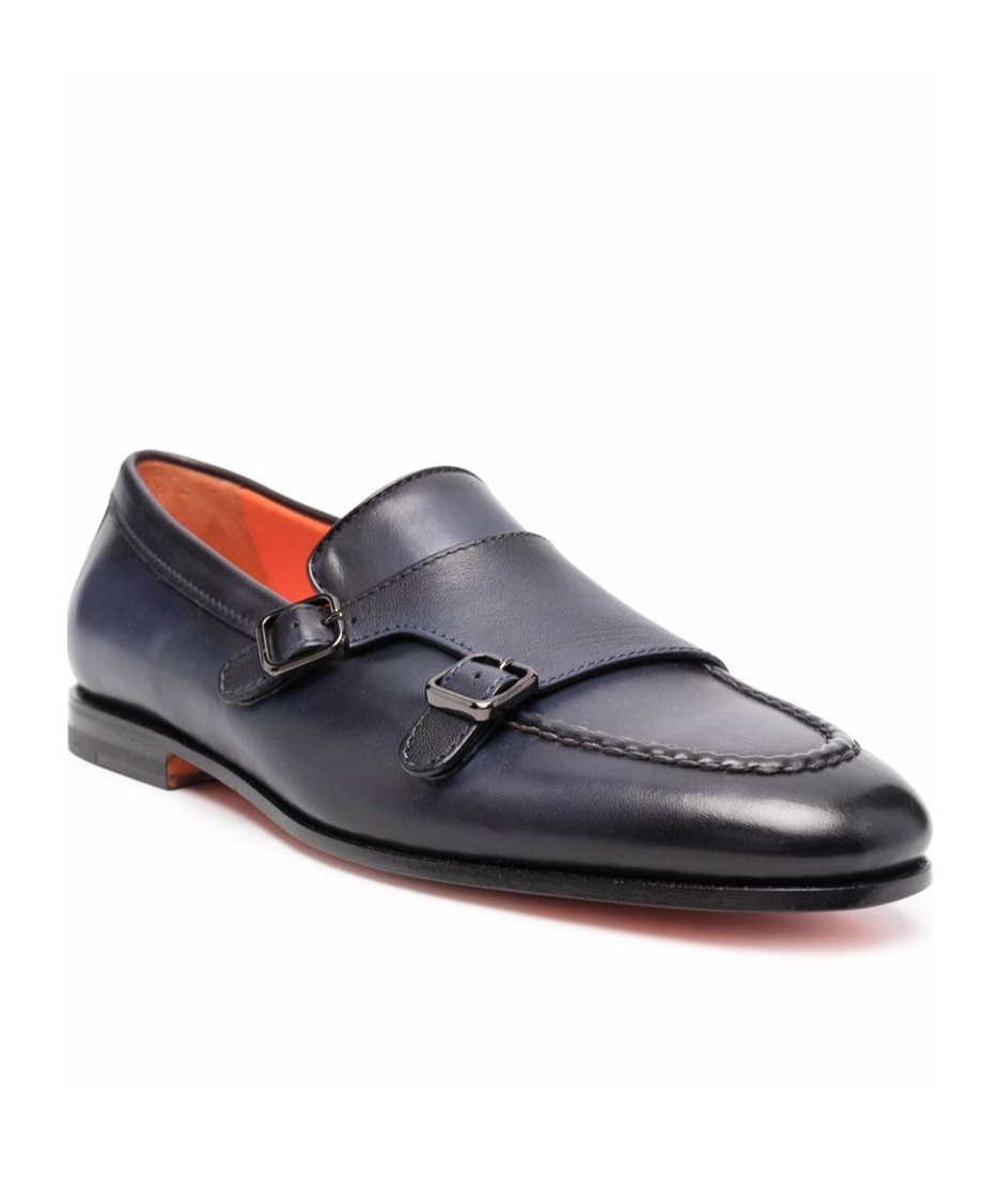 SANTONI DOUBLE-BUTTON LEATHER SHOES
