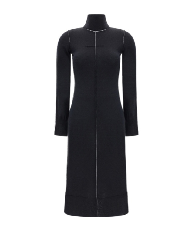 Shop Mm6 Maison Margiela Contrast Long-sleeved Dress In Black