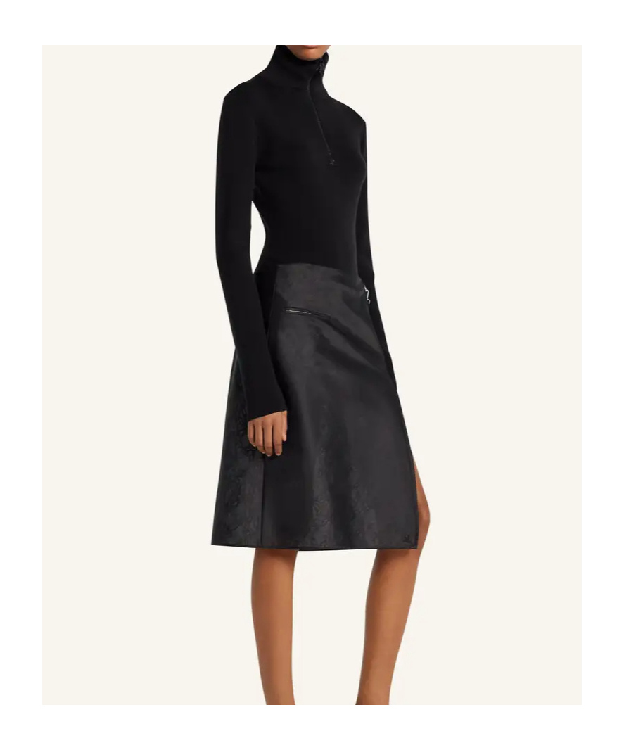 Courrèges Merino Wool Zip Mock Neck Sweater In Black