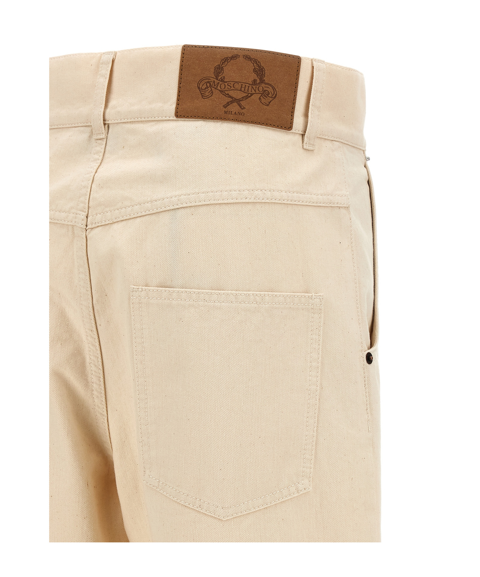 Moschino Ankle-length Cotton Gabardine Trousers With High Waist In Neutral
