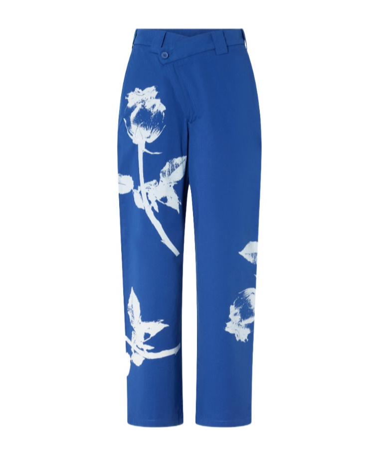 Pinko Floral-print Cotton Pants In Blue