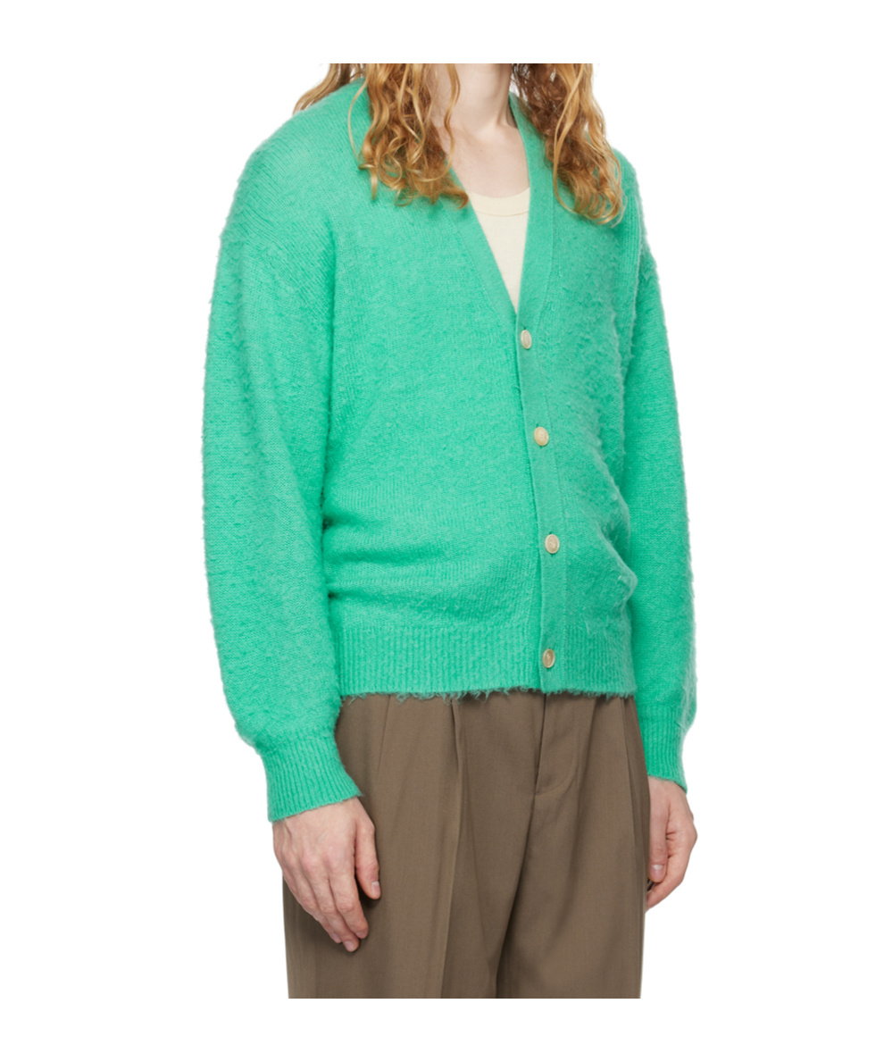 Auralee Long-sleeved Knitted Cardigan In Green