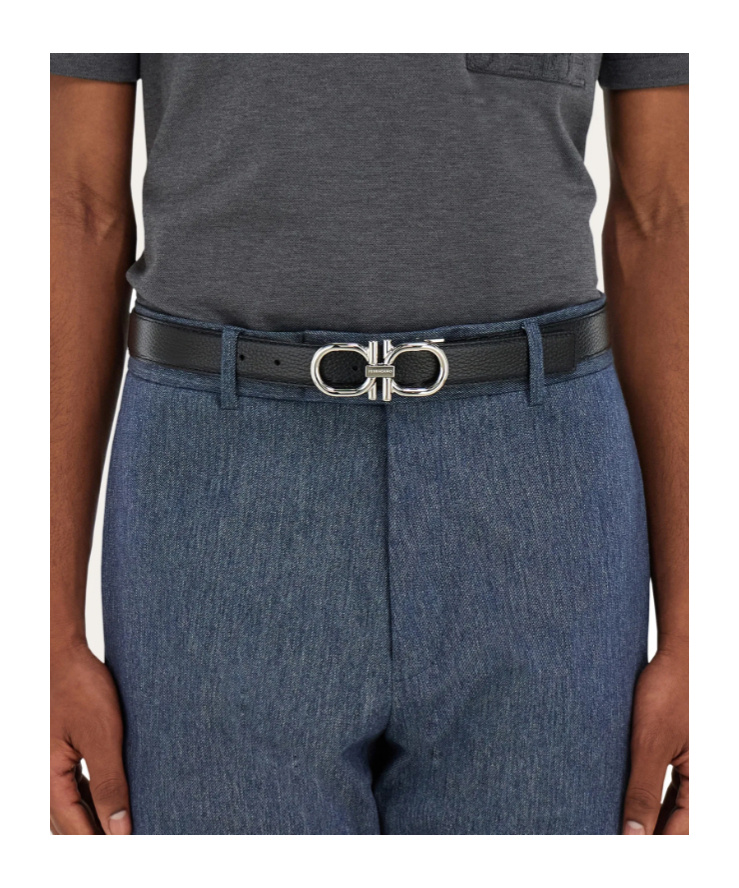 Ferragamo Double-sided Adjustable Gancini Belt In Black