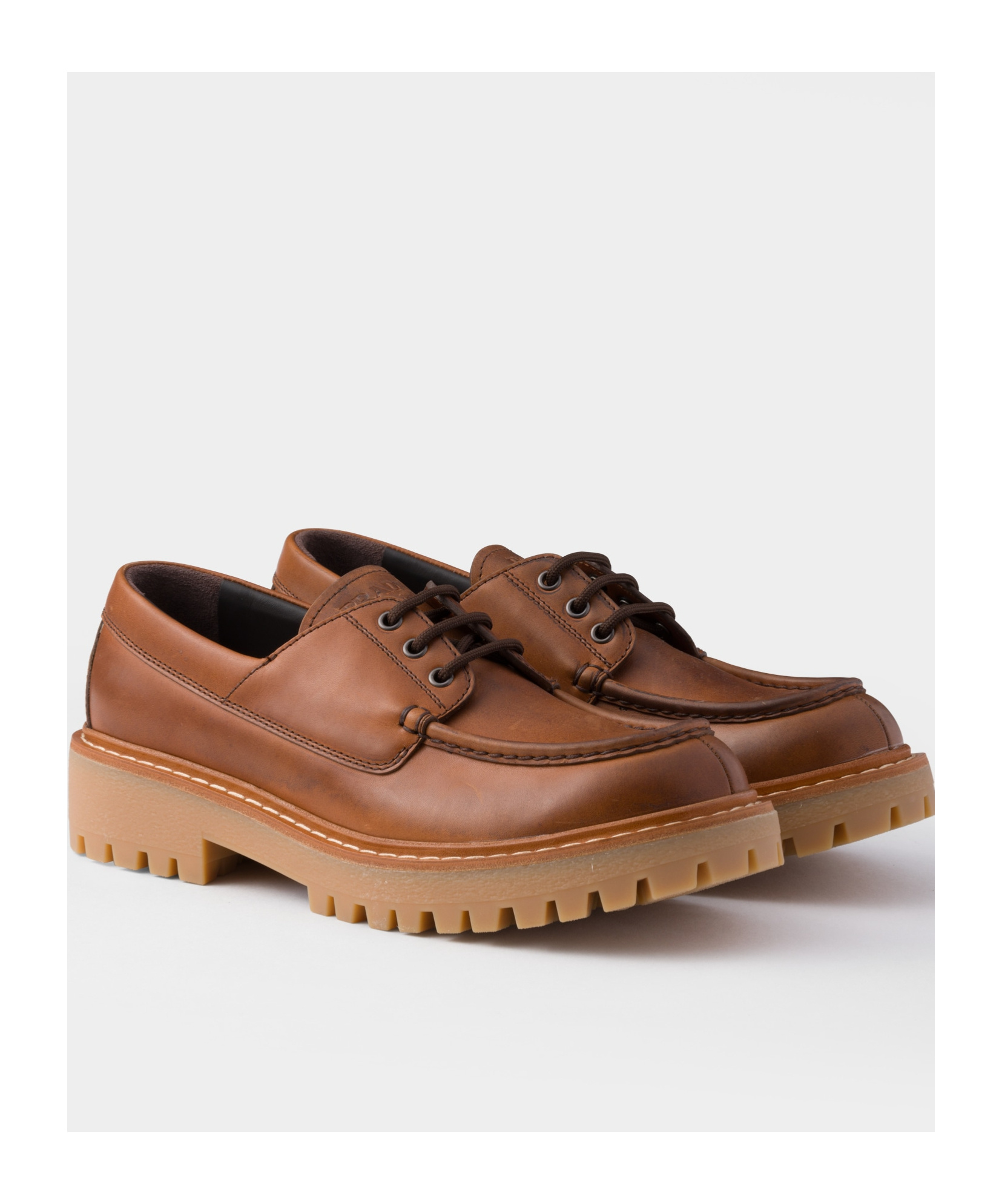 Prada Chunky Sole Lace-up Loafers With Round Toe In Brown
