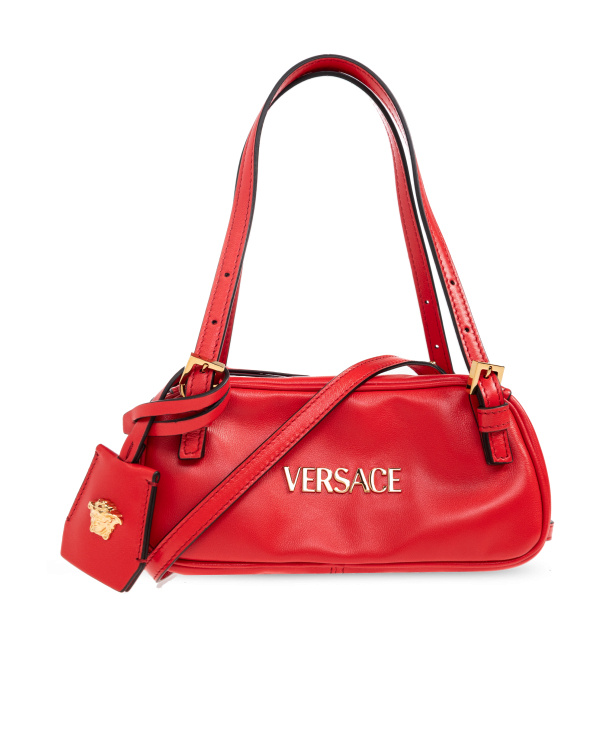 Versace Mini Tag Bowling Shoulder Bag In Red