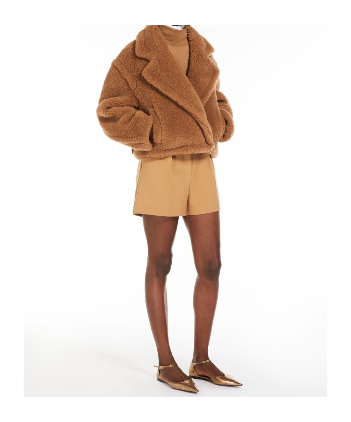 Shop Max Mara Cropped Teddy Bear Icon Coat In Camel In Brown