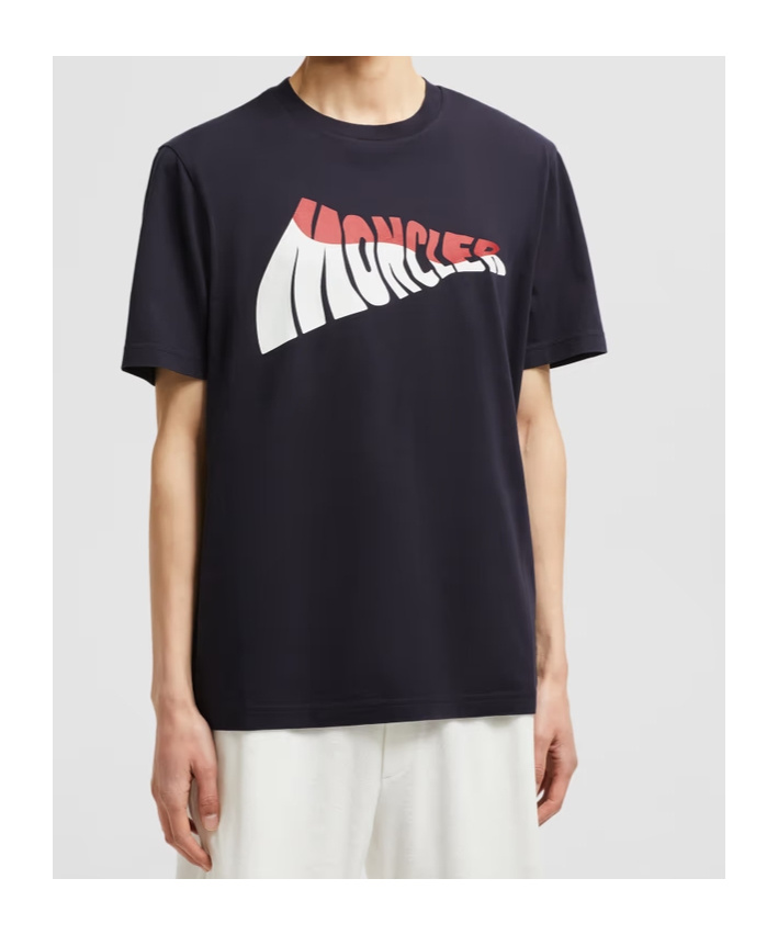 Moncler Crewneck Graphic Print Short Sleeves T-shirt In Blue