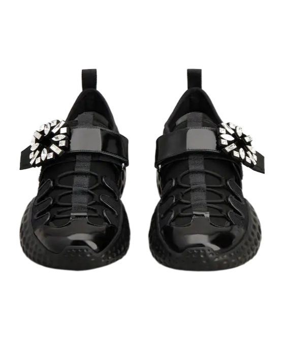 Roger Vivier Light Strass Sneakers Crystal-buckle Detail In Black