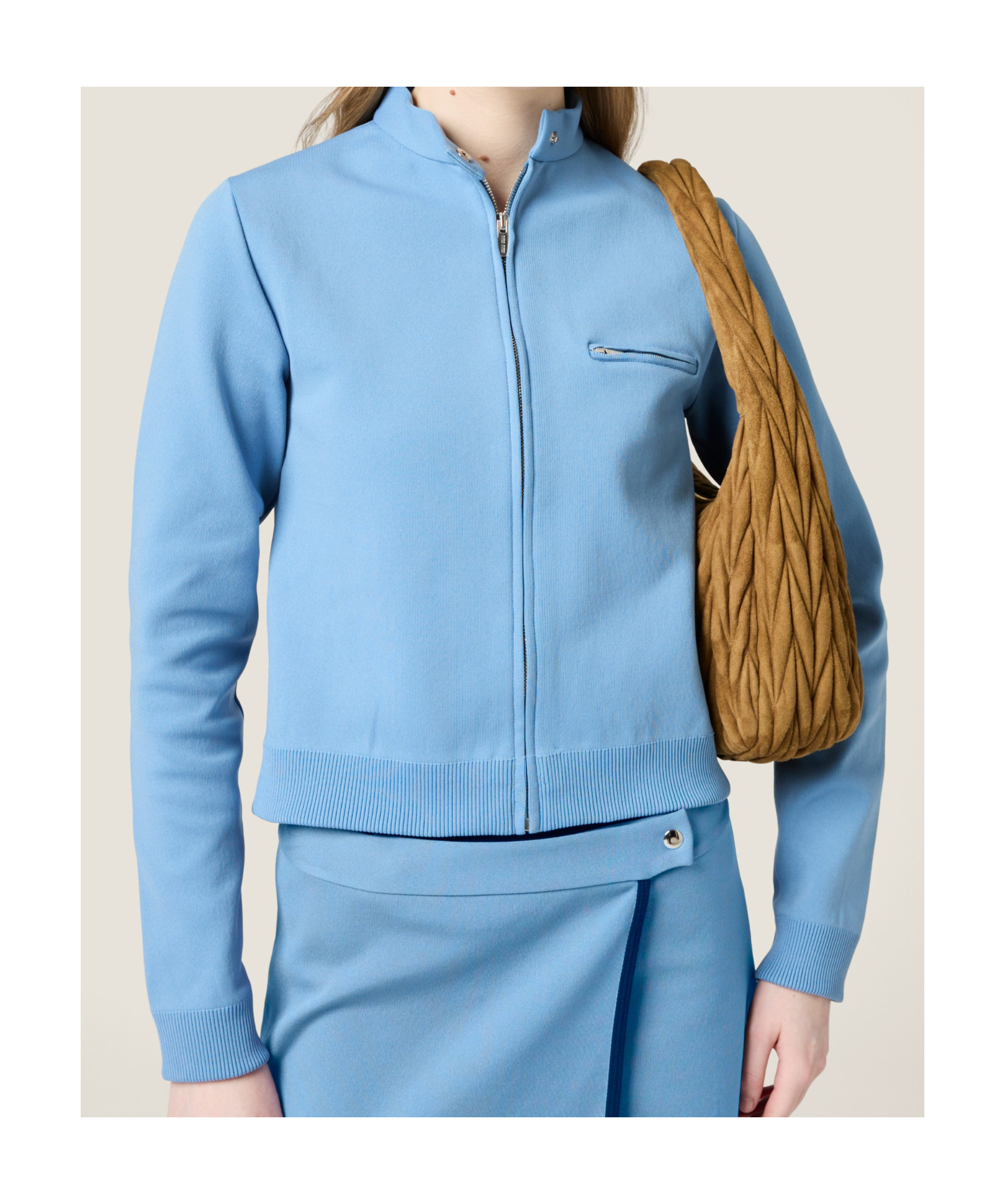 Miu Miu Technical Yarn Zipper Cardigan In Sapphire Blue