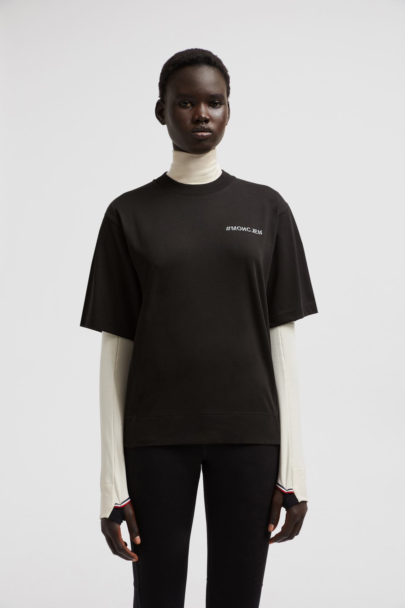 Moncler Branded Crew Neck Cotton Jersey T-shirt In Black