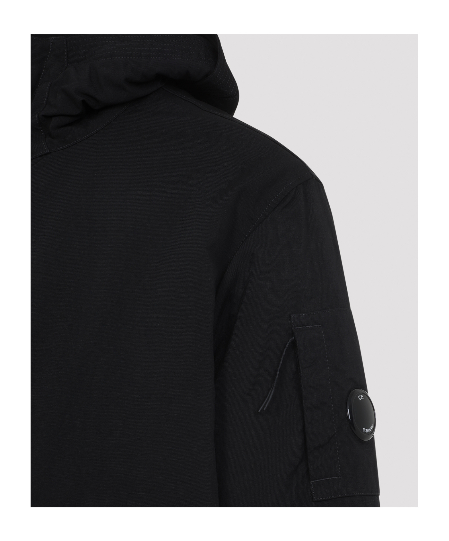 C.p. Company Long Jacket With Adjustable Cuffs And Hood In Black