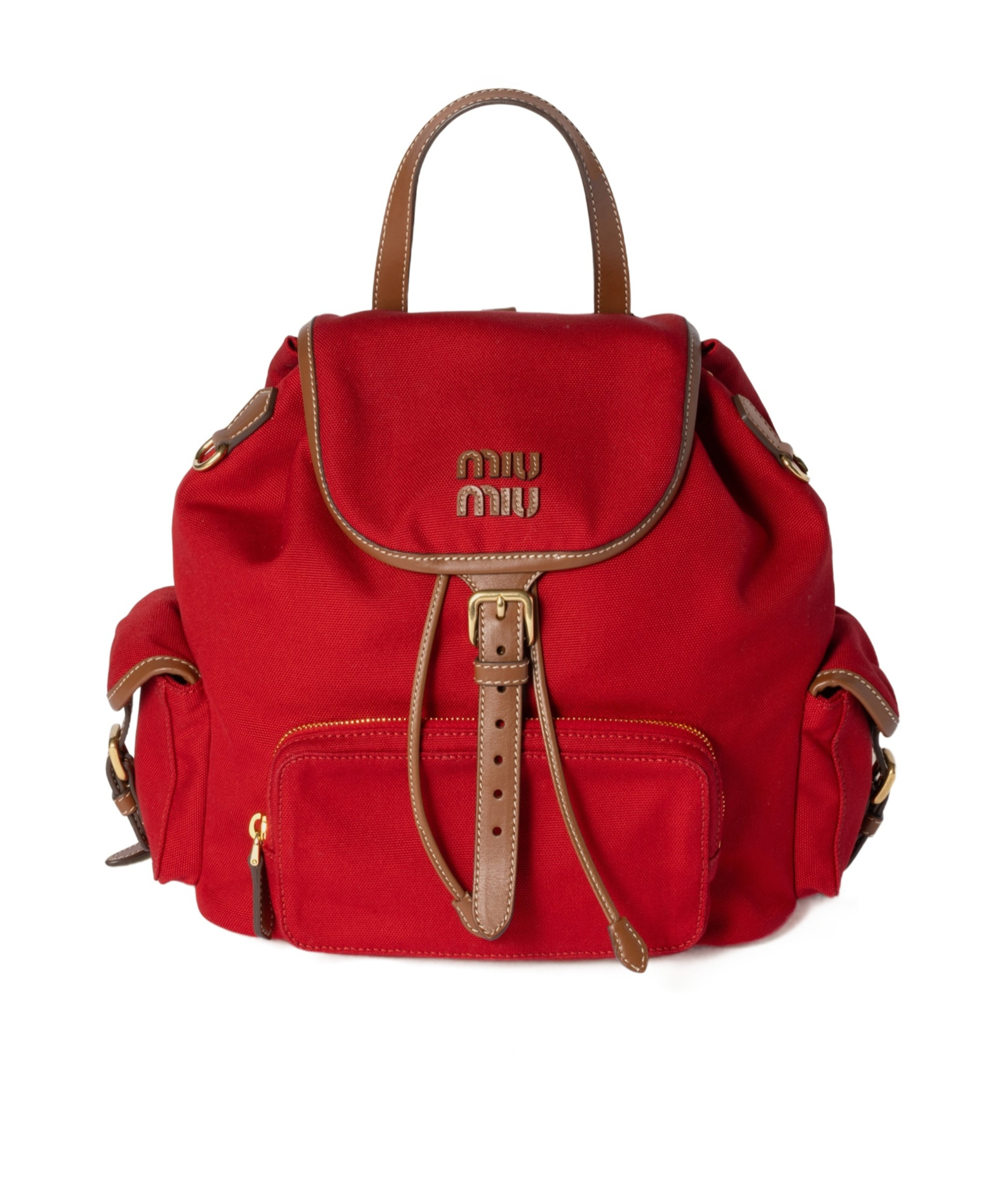 Miu Miu Canvas And Leather Backpack In Red