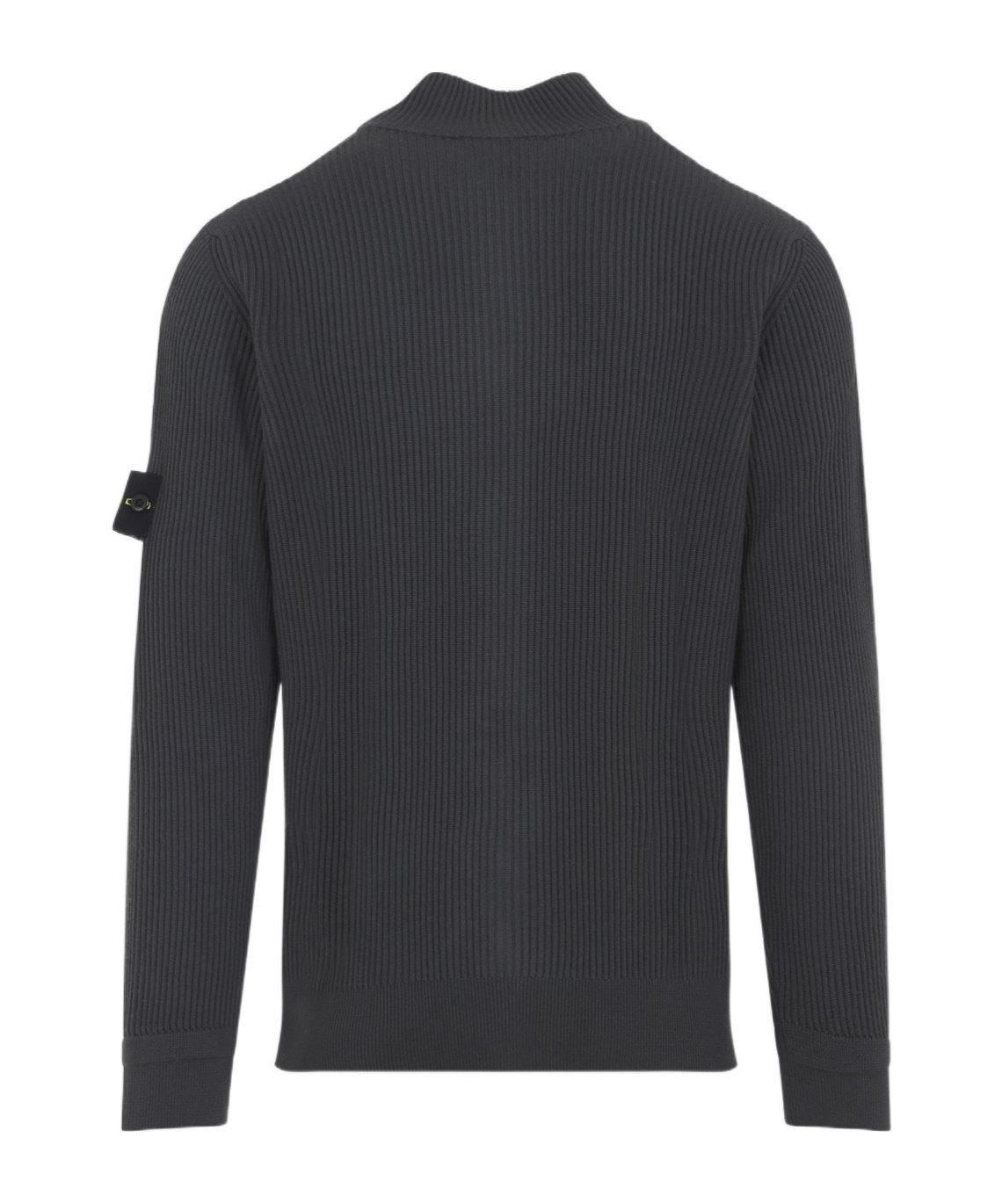 Stone Island Ribbed Zip-up Sweater With High Collar In Gray