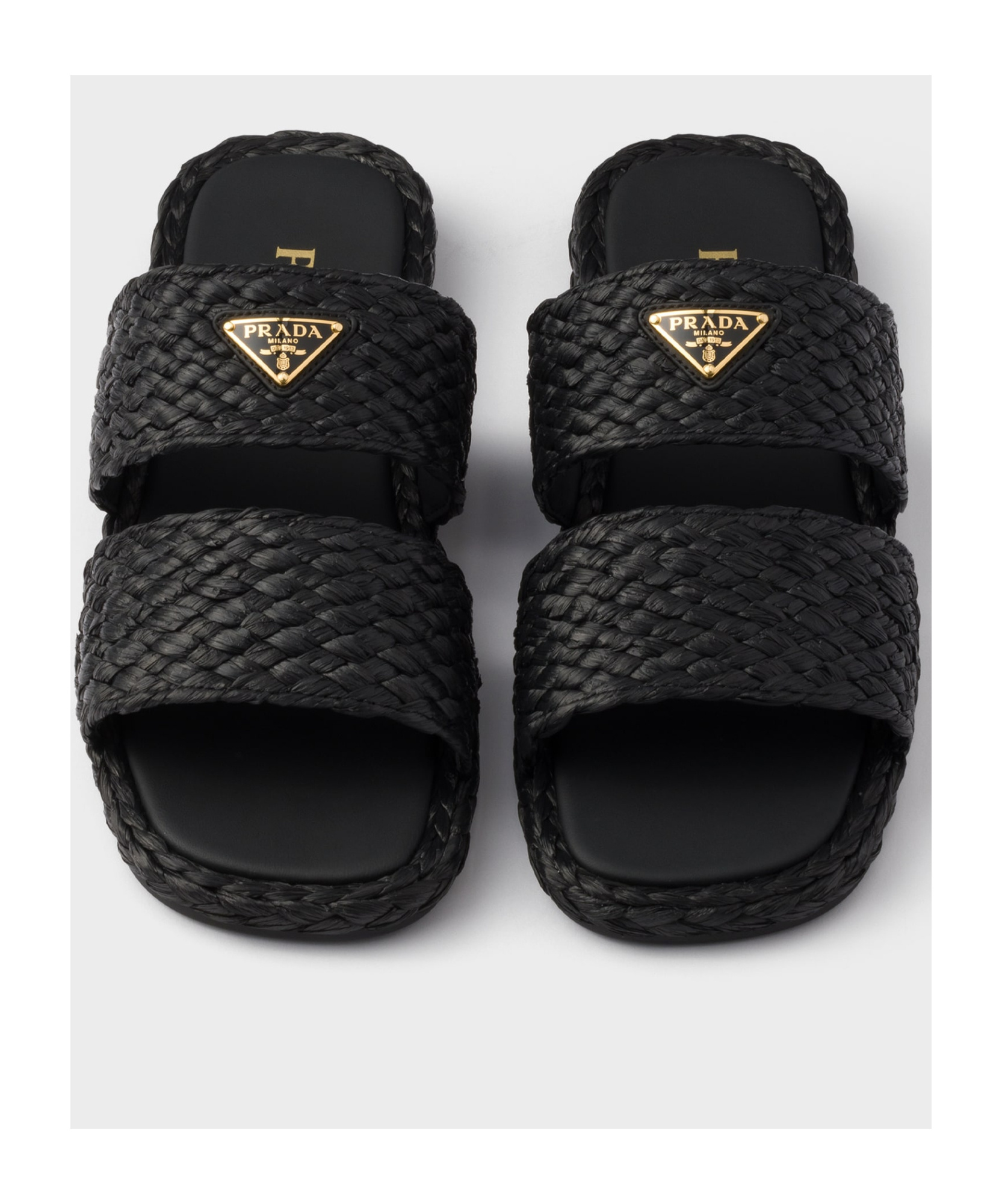 Prada Triangle-logo Open-toe Slides In Black