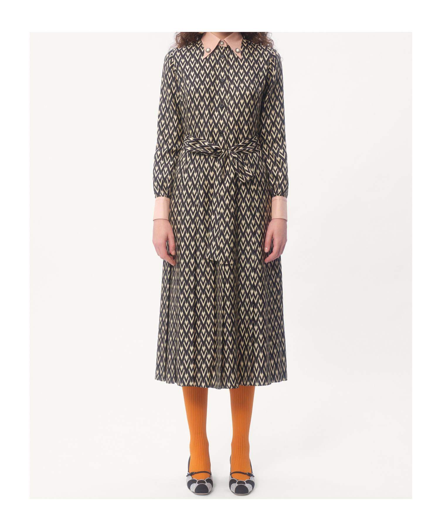 Valentino Embellished Belted Printed Silk-twill Midi Shirt Dress In Black