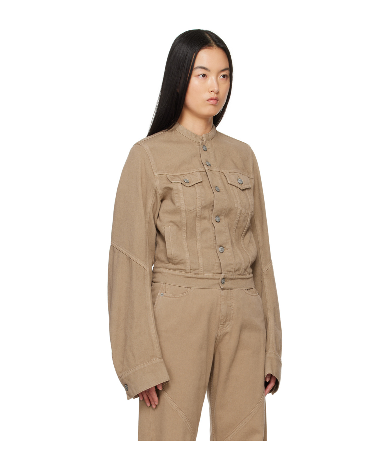 Mm6 Maison Margiela Woman Denim Outerwear Light Brown Size 8 Cotton In Brown