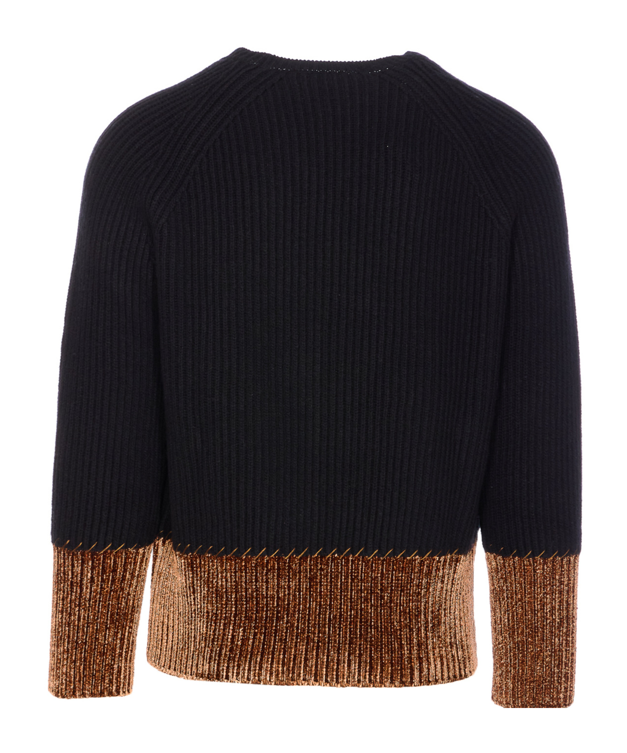 Marni Crewneck Sweater With Contrast Hem And Ribbed Texture In Blue