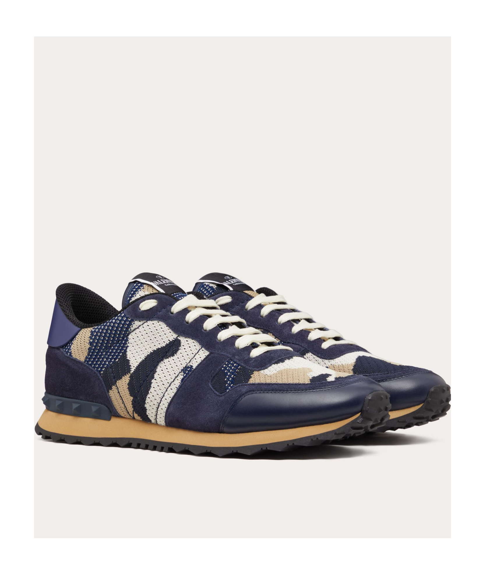 Valentino Camouflage Rockrunner Low-top Sneakers In Ocean Color