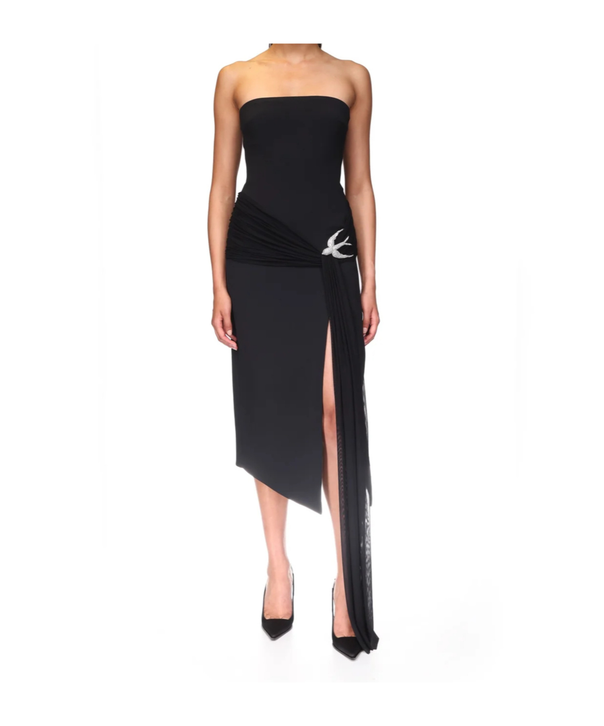 David Koma Sleeveless Midi Dress With Crystal Hummingbird
