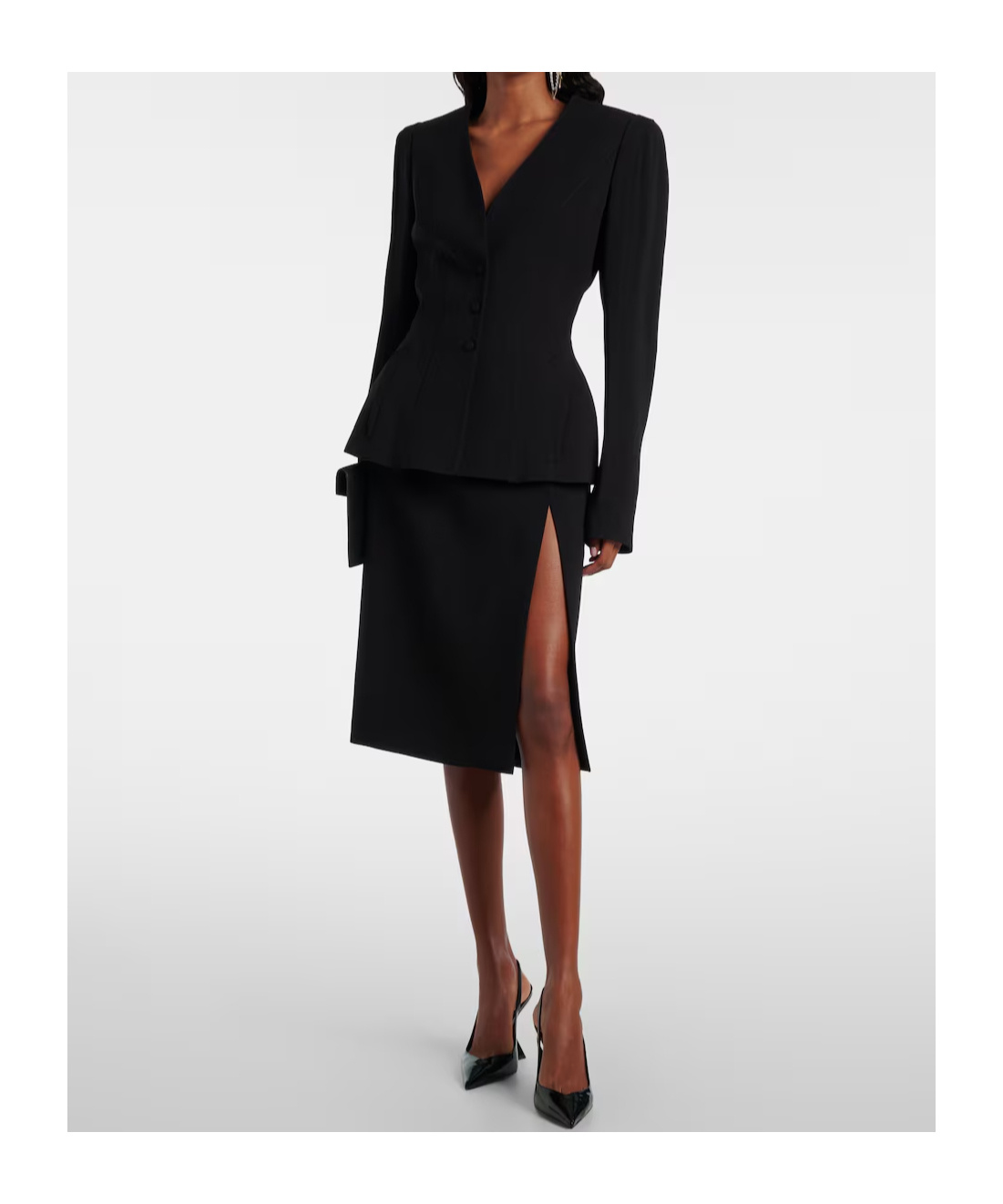 Mugler Slit Detail Midi Skirt In Black