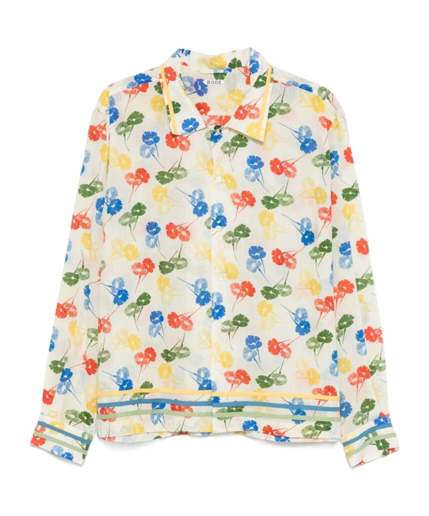 Bode Men Printed Cotton Flower Stamp Shirt In White