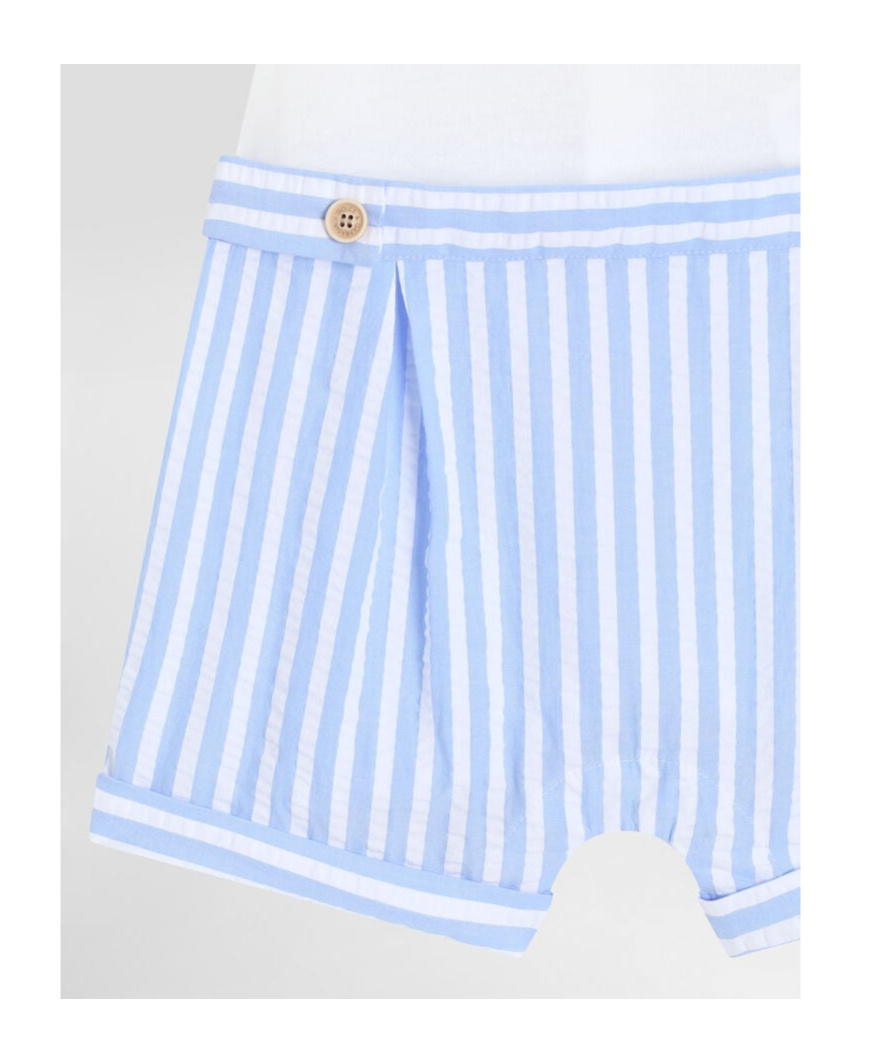 Dolce & Gabbana Striped Seersucker And Jersey Romper Suit In White